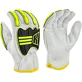 Radians Unisex Cut Resistant A6 KAMORI&reg; White Grain Goatskin Driver with TPR, White/Black/Hi-Vis Green TPR, Size 2X