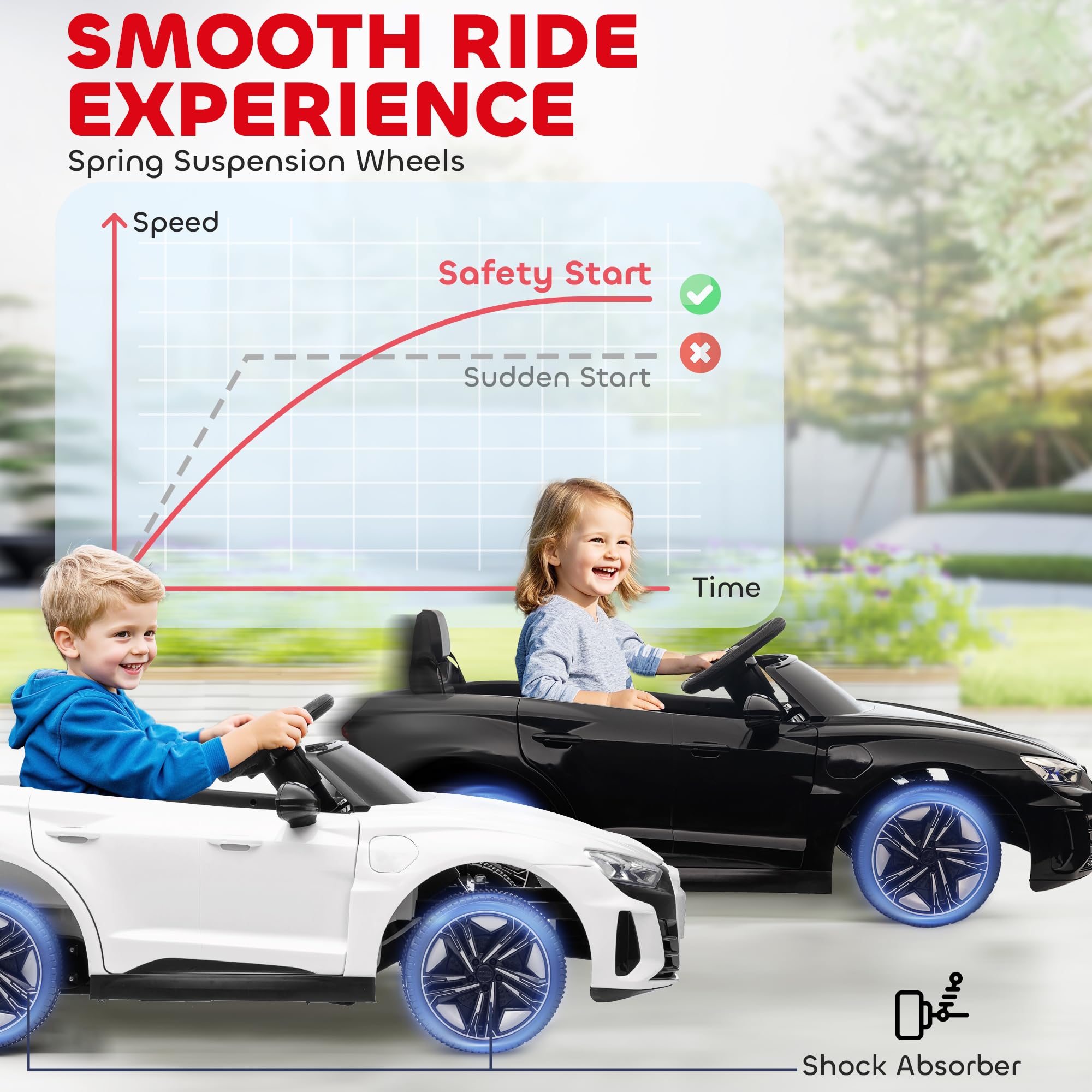 Aosom Electric Car for Kids, 12V Licensed Audi RS E-tron GT 3.1 MPH Kids Ride on Car, Ride-on Toy with Remote Control, 4 Suspension Wheels, Horn, Music, Lights, for Boys and Girls, Black