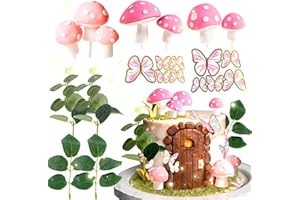 JeVenis Pink Mushroom House Cake Decoration - Mushroom & Fairy Party Supplies