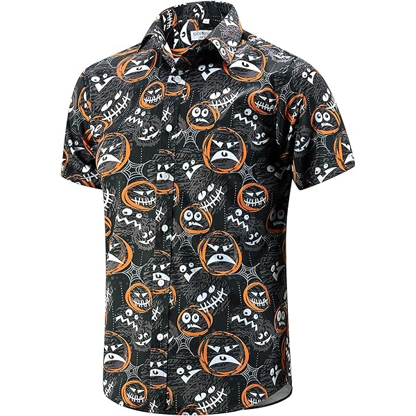 Tipsy Elves Halloween Button Down Shirt For Men - Spooky Print, Stretch Comfort Blend, Wrinkle Resistant