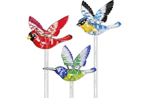 Exhart Garden Stake, Set of 3 Bird Garden Solar Lights Stakes, Colored LEDs, WindyWing Outdoor Garden Decorations, Cardinal, Hummingbird, and Blue Bird, 3 x 24 Inch