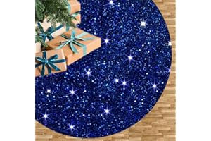 FUHSY 46 Inch Sequin Tree Skirt Christmas Royal Blue Velvet Tree Mat Xmas Tree Cover for Christmas Tree Decorations Rustic Fall Tree Dress Skirt Halloween Thanksgiving Ornaments