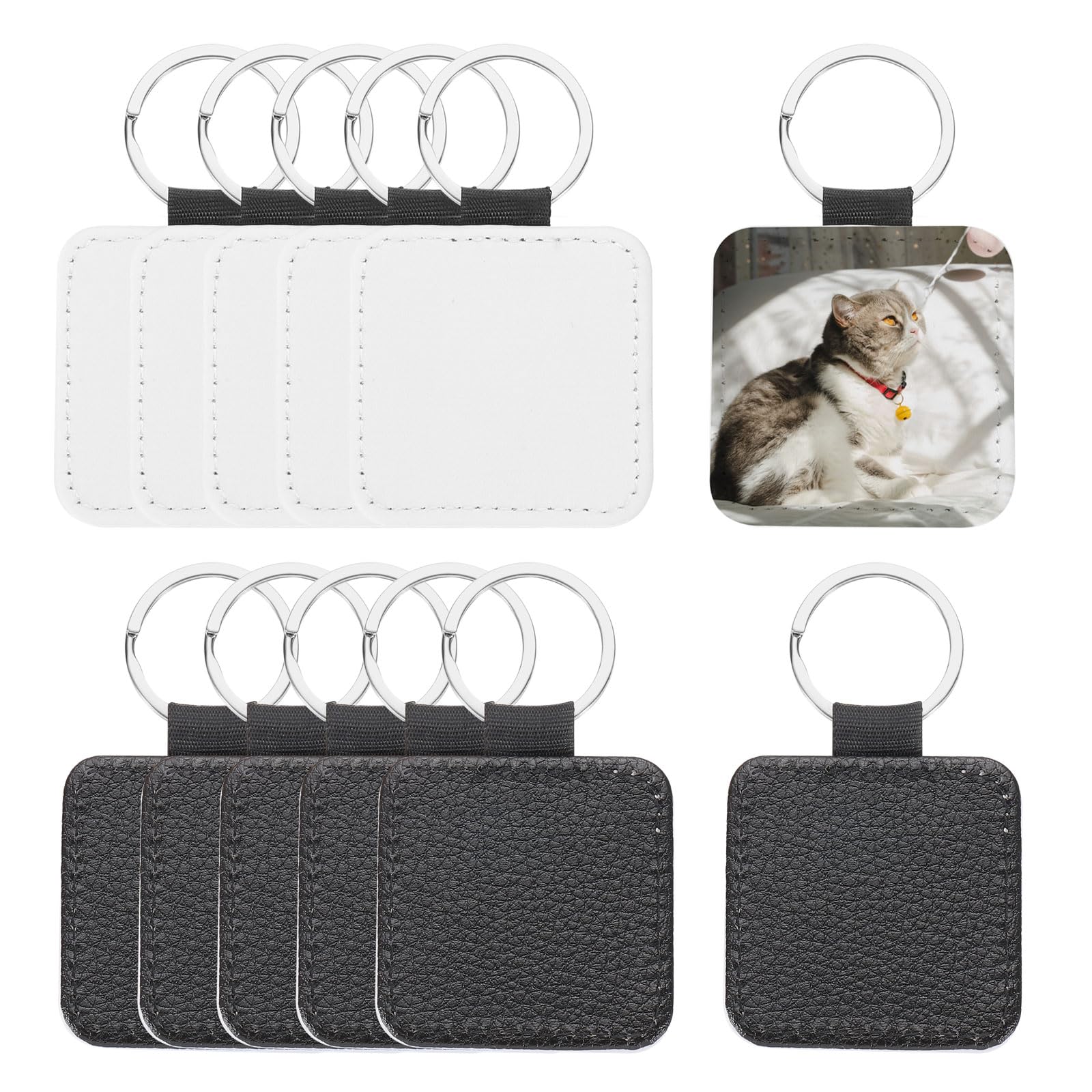 PATIKIL Sublimation Blank Keychains, 12 Pcs Square Keychain Blanks Bulk PU Leather Heat Transfer Key Chains for DIY Craft, Black