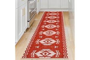 KILOCOCO Hallway Runner Rug 2'x6' Boho Runner Rug Washable Rug Non Slip Rug for Hallway Runner Indoor Long Rug for Bedroom Kitchen Living Room Bathroom Geometric Carpet, Burnt Orange