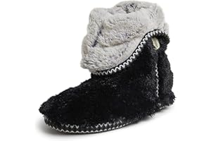 Dearfoams Women's Fuzzy Memory Foam Beth Bedroom Bootie Slipper Sock with Grippers