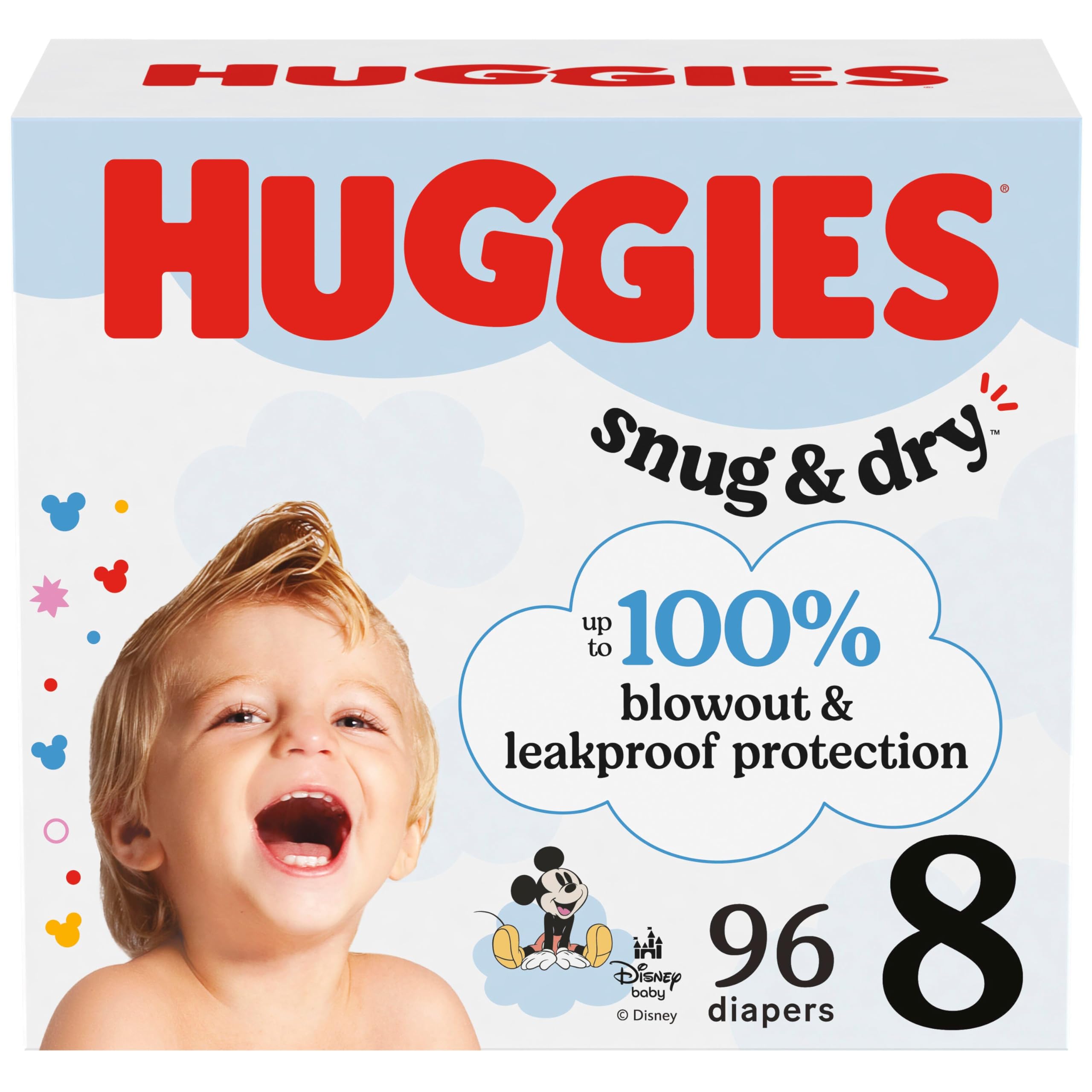 Huggies Size 8 Diapers, Snug & Dry Baby Diapers, Size 8 (46+ lbs), 96 Count (2 Packs of 48), Packaging May Vary Image Huggies Size 8 Diapers, Snug & Dry Baby Diapers, Size 8 (46+ lbs), 96 Count (2 Packs of 48), Packaging May Vary Image