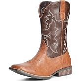 IUV Cowboy Boots For Men Square Toe Western Boot with Classic Embroidered | Pull On Boot Slip Resistant Country Boots