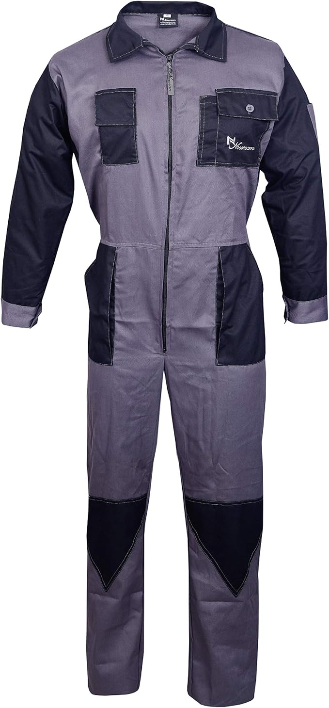 NORMAN Grey Men's Coveralls Boiler Suit Overalls for Warehouse Garages