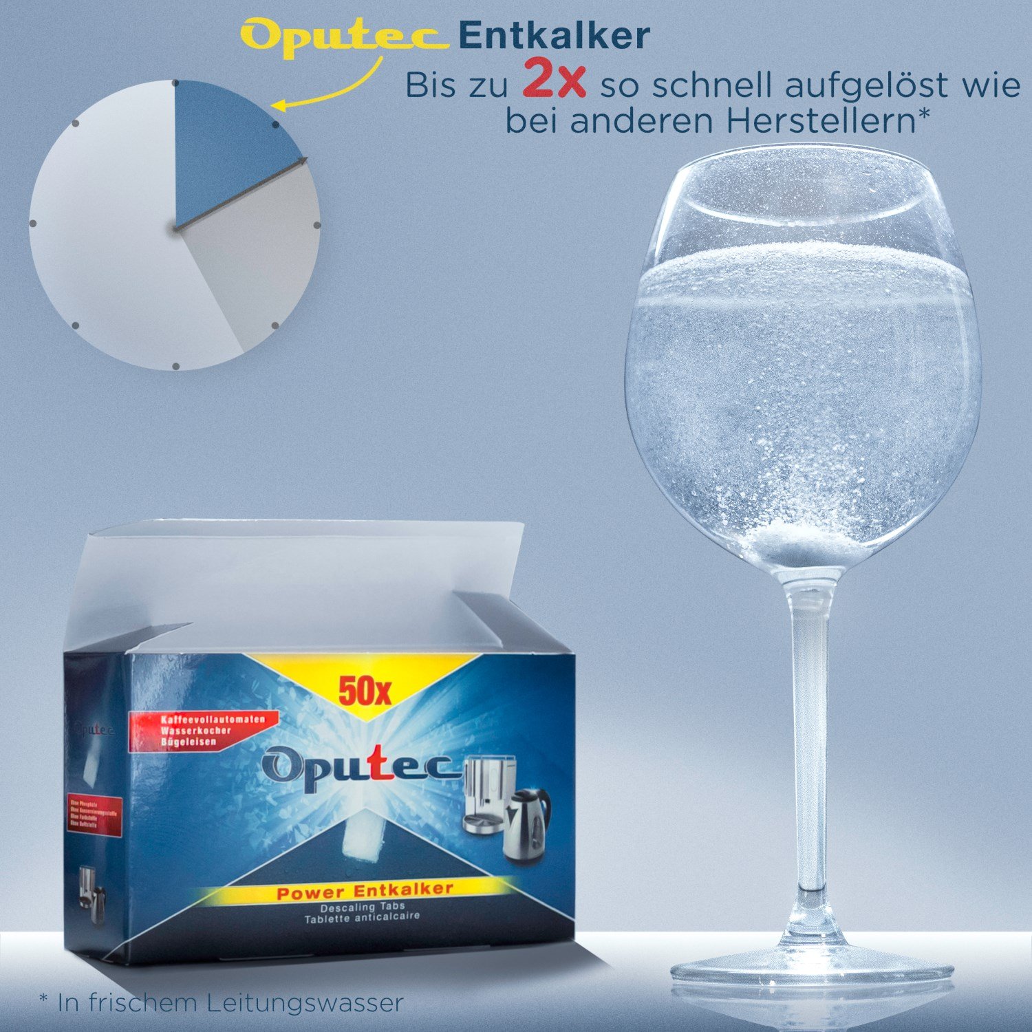 50x Oputec Kaffeemaschinen Entkalker Tabs: Für Kaffeevollautomaten, Espressomaschinen, Wasserkocher | Power Entkalker-Tabletten / Entkalkungs-Tabletten | Universell einsetzbar für Jura, Senseo, Siemens, Tassimo, Delonghi u.v.m. | Made in Ge