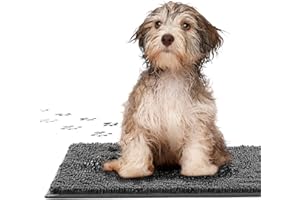 TECHMILLY Dog Door Paws Mat, Soft Non-Slip Machine Washable Microfiber Bed for Dogs, Absorbent Chenille Muddy Dirty Doormats for Indoor Entry(Gray, 32" X 20", Medium)