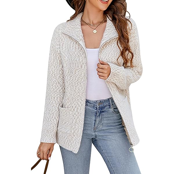 Women's Full Zipper Cardigan Sweaters Long Sleeve Open Front