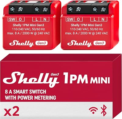 Shelly 1PM Mini Gen3 WiFi Smart Switch 1 Channel 8A Power Metering 2 Pack