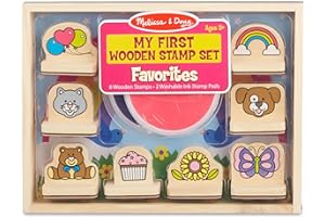 Melissa & Doug My First Wooden Stamp Set Favorites (8 Stamps with Handles, 2 Washable Ink Pads) Wooden Kids Stamps with Handles Set, for Kids Ages 3+