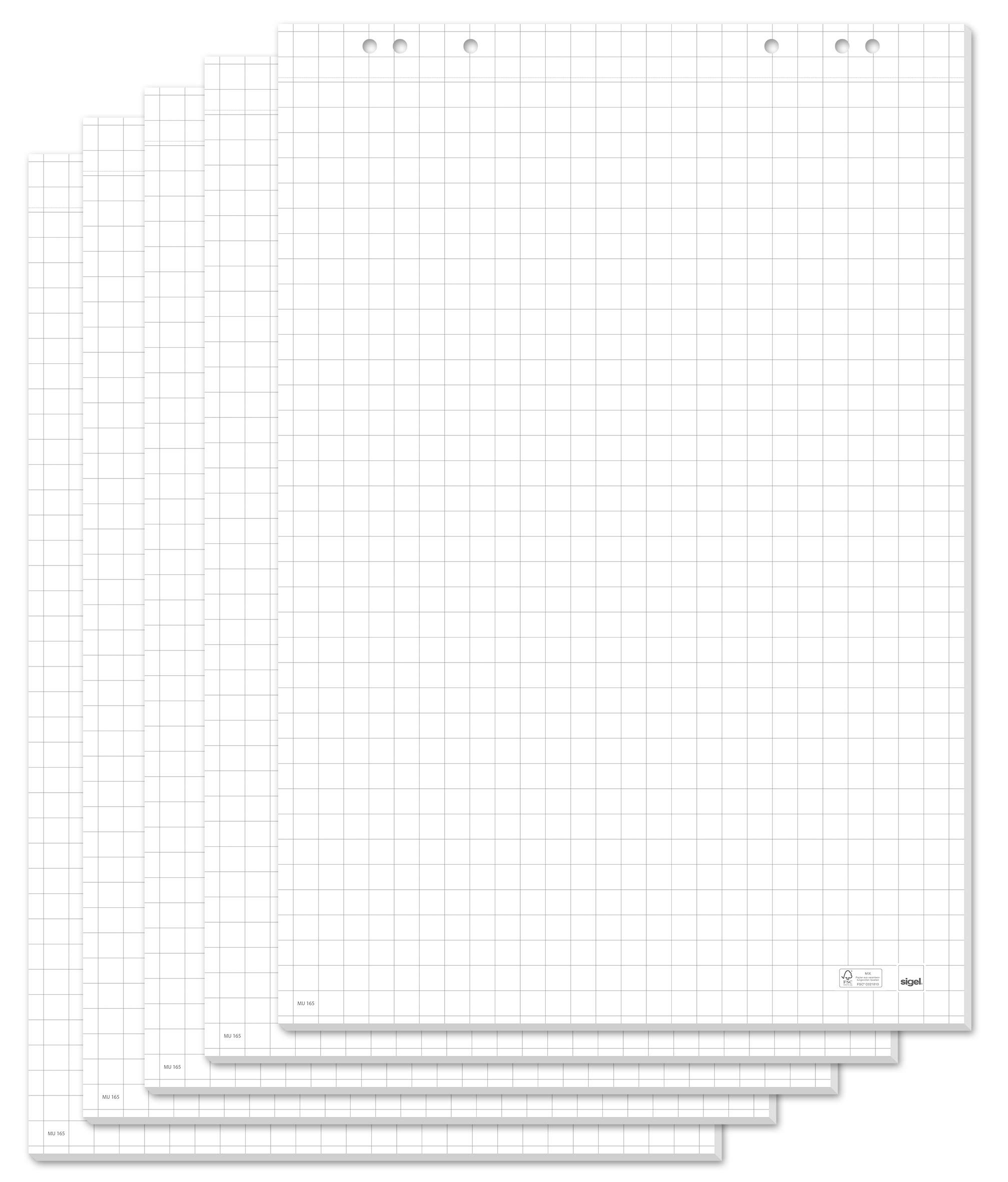 SIGEL MU165 FliPiecehart Pads, with perforations, squaRed, 68 x 98 cm, White, 5 pads x 20 sheets