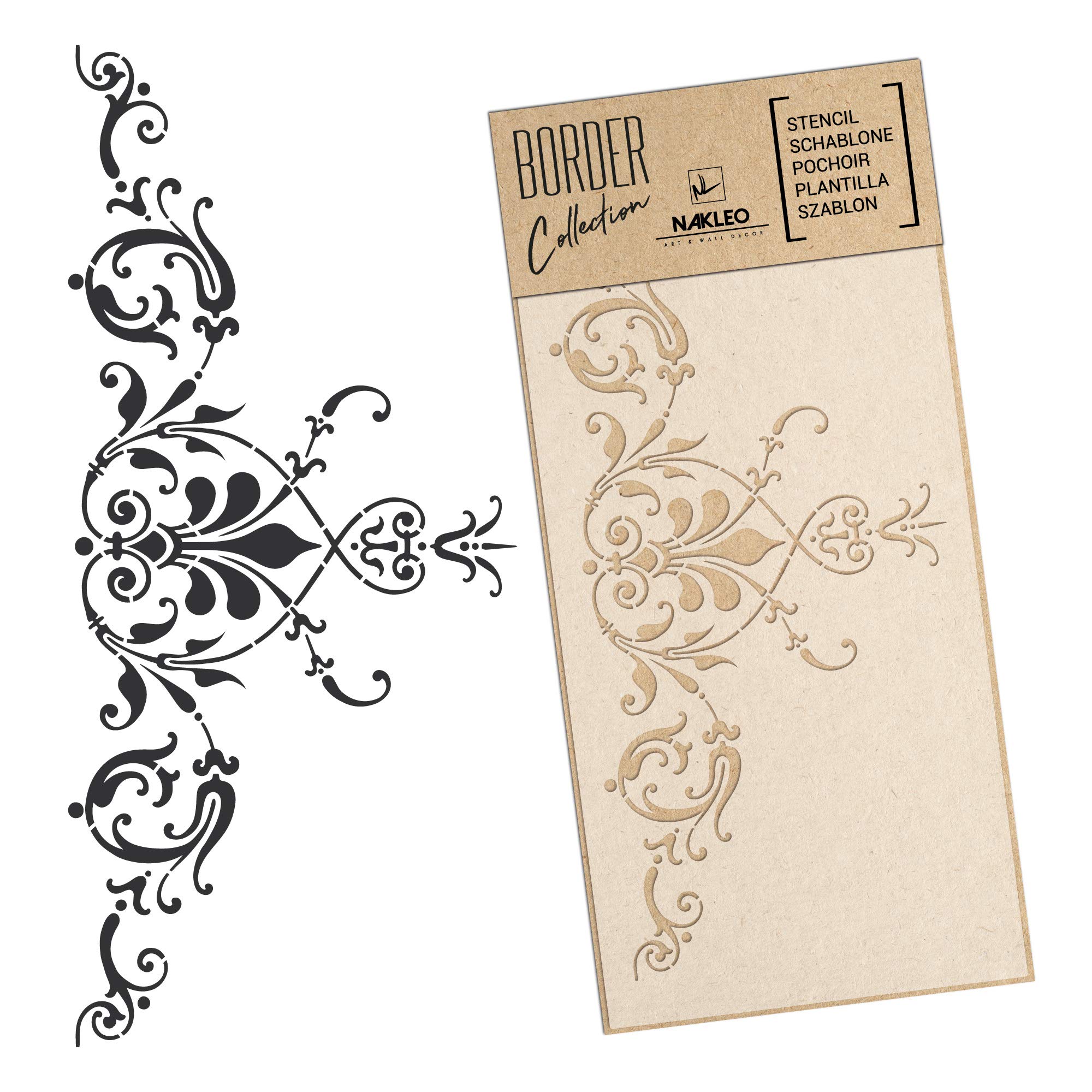 NAKLEO Border Wall Stencil 21x45cm, Vintage Classic Ornament Pattern, Reusable Plastic Template, Painting Stripe DIY Art and Craft Home Decor, Fabric Furniture Wood Paper Patio