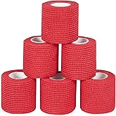 6Pcs 2”x 5 Yard Self Adhesive Bandage Wrap Breathable Self Adherent Cohesive Wrap Bandages Vet Tape for Dog Cat Athletic Elastic Cohesive Bandage Wrist Ankle Grip Cover Tape (Red)