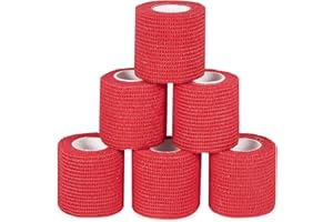 SAGAFLY 6Pcs 2”x 5 Yard Self Adhesive Bandage Wrap Breathable Self Adherent Cohesive Wrap Bandages Vet Tape for Dog Cat Athletic Elastic Cohesive Bandage Wrist Ankle Grip Cover Tape (Red)