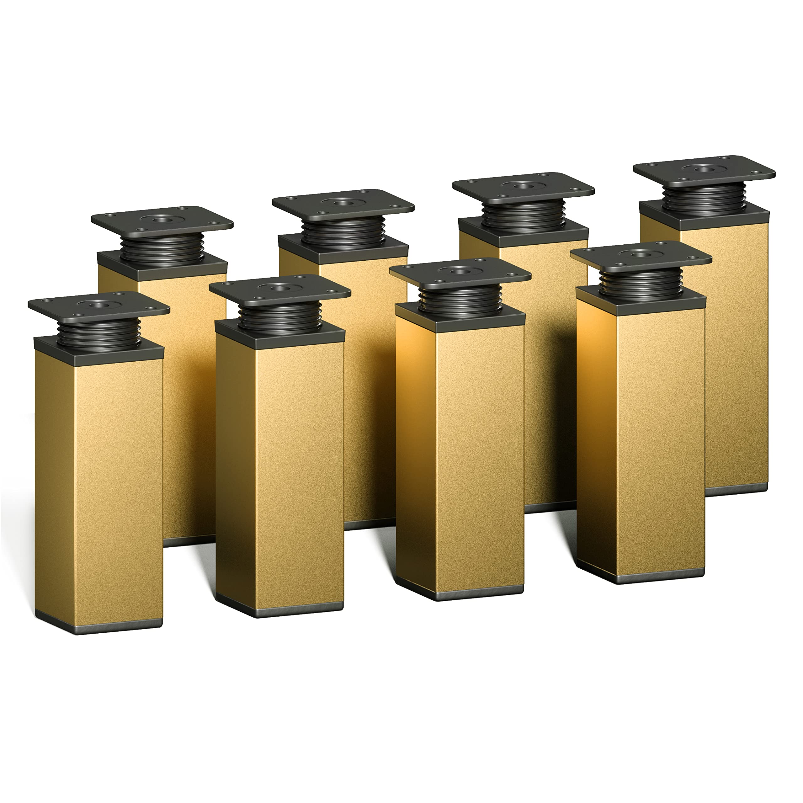 sossai® Design Furniture feet MFV1 | Height Adjustable | Set of 8 | Square Profile: 40 x 40 mm | Color: Gold | Height: 120mm (+ 20mm) | Material: Aluminum | Wood Screws Included