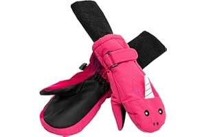 Maplefield Waterproof Kids Gloves with Fun Creatures - Long Cuff Keeps Kids Dry and Warm - Toddler Mittens with Thinsulate