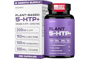 Nootrix Organic Plant 5 HTP+ Supplement | Supports Memory, Mental Focus, Cognitive Health & Energy | Promotes Healthy Mood & Brain Function | Vitamin B6 & L Theanine | 120 Capsules
