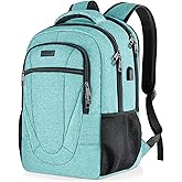 BIKROD Teal Backpack for Women and Men, Extra Large School Backpacks for Teens, Water Resistant Back Pack with USB Charging Port Fits 17 Inch Laptop, Business Anti Theft Durable Computer Bag Gifts