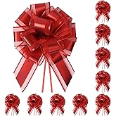 TIMESEEK 10-Pack Classic Red Pull Bow for Gift Wrapping - 6 Inch Reusable Ribbon Bows, Large Instant Floral Decor Bows for Wedding, Christmas, Birthday Decor, Gift Basket & Party Decorations