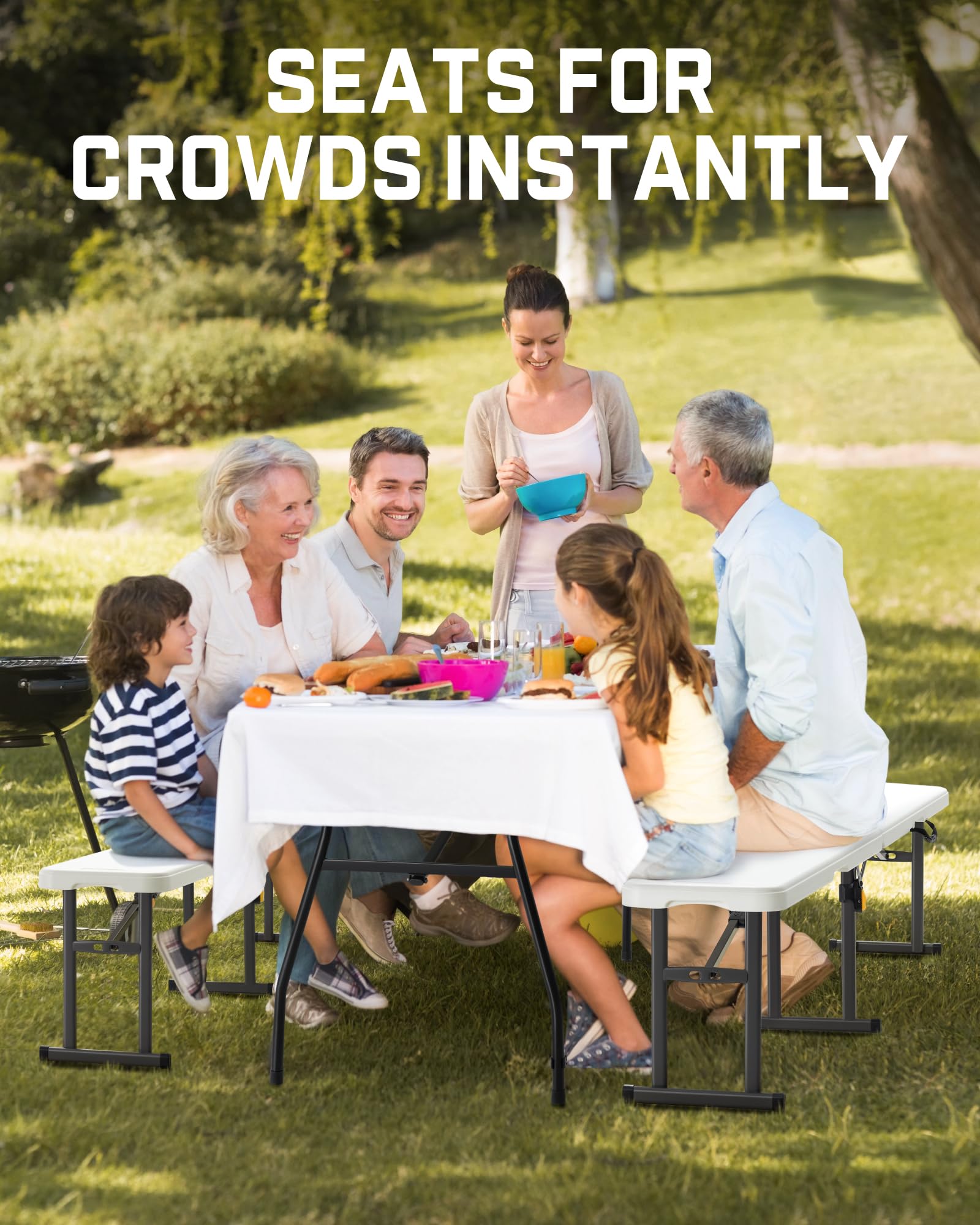 FanttikOutdoor 6ft Plastic Folding Bench with Safety Lock Carrying Handle, Portable Indoor Outdoor Bench for Party, Dining, Camping, Garden, Soccer Activities, No Assembly, 1 Pack, White Zeta I6 Pro