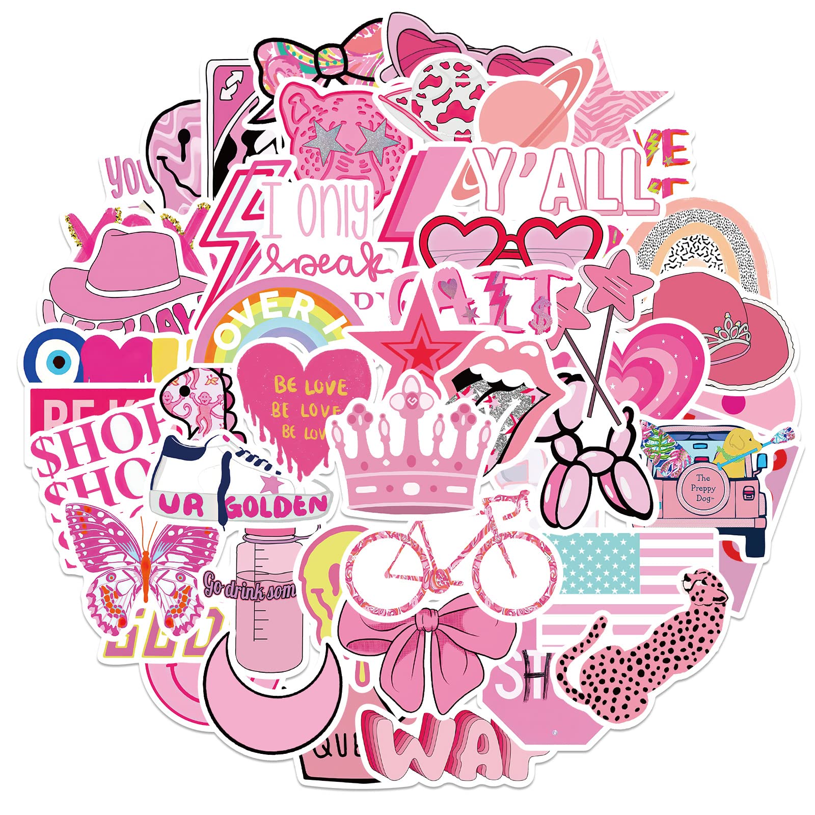 50PCS Cute Pink Vsco Stickers - Preppy Teens & Girls Sticker Pack for Skateboard, Guitar, Laptop, Car, Bike, Water Bottle & Party Supplies
