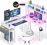Besiost Small L Shaped Desk Gaming Desk with Power