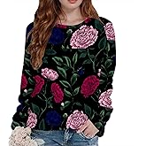 Retro Flower Print Sweatshirts for Women Crewneck Long Sleeve Elegant Tunic Tops Loose Pullover Sweatshirts Outfits