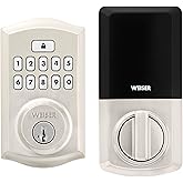 Weiser SmartCode Satin Nickel Keyless Entry Door Lock/Deadbolt Lock, 10-Button Keypad Door Lock with Backlit Keypad, Up to 50