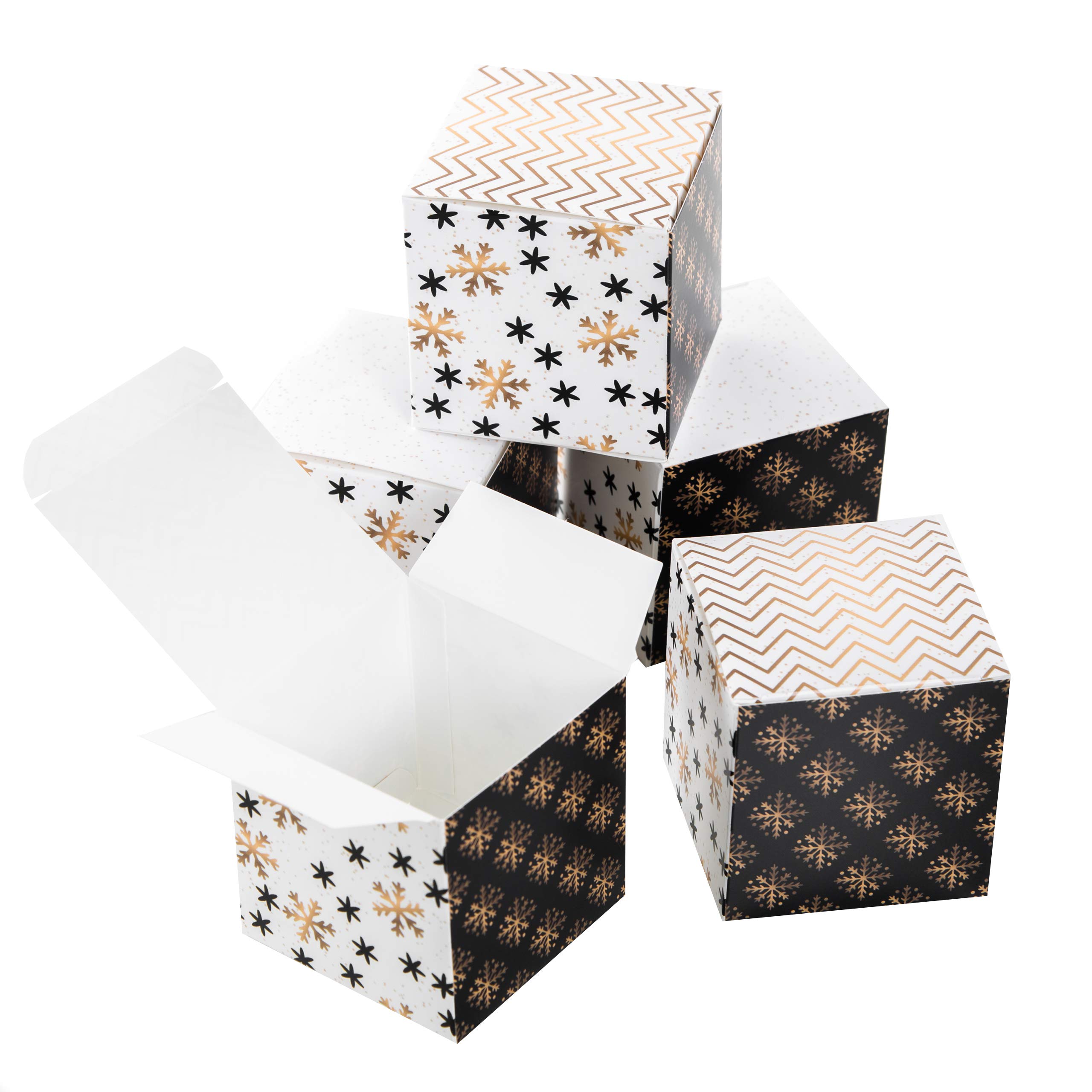 Logbuch-Verlag Small Gift Box Elegant White Gold Black Christmas Gift Box Packaging 7 x 7 cm Box Guest Gift Customer Jewellery give-Away 5 Piece