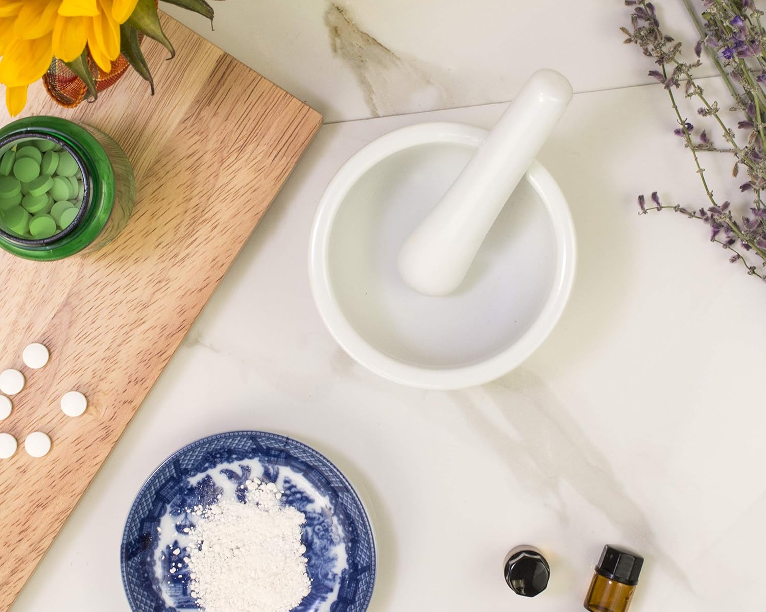 HIC Harold Import Co. Mortar and Pestle Spice Herb Grinder Pill Crusher, Fine-Quality Porcelain, White, 3.5-Inches: Mortar And Pestle: Kitchen & Dining