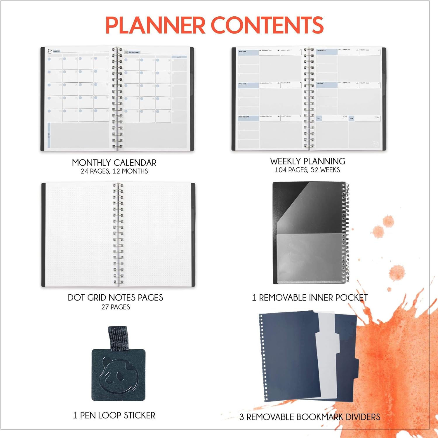 Weekly Planner 2.0 by Panda Planner 2020-2021 - 1 Year Monthly Calendar and Weekly Organizer Notebook - Spiral Bound Wire Binding 12 Month Weekly Planner - 8.25" x 5.75" - Black : Office Products