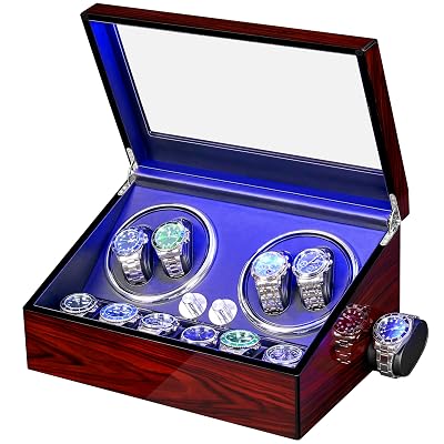 ANWBROAD Watch Winder for Automatic Watches 4+6 Watch Rotator and Storages with Super Quiet Motor LED Backlight Watch Turner Piano Paint Watch Turner 4 Rotating Modes UJWW002R