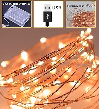 TIED RIBBONS 5 Meter LED Fairy String Lights (50 LEDs) USB Powered and 3 AA Battery Operated