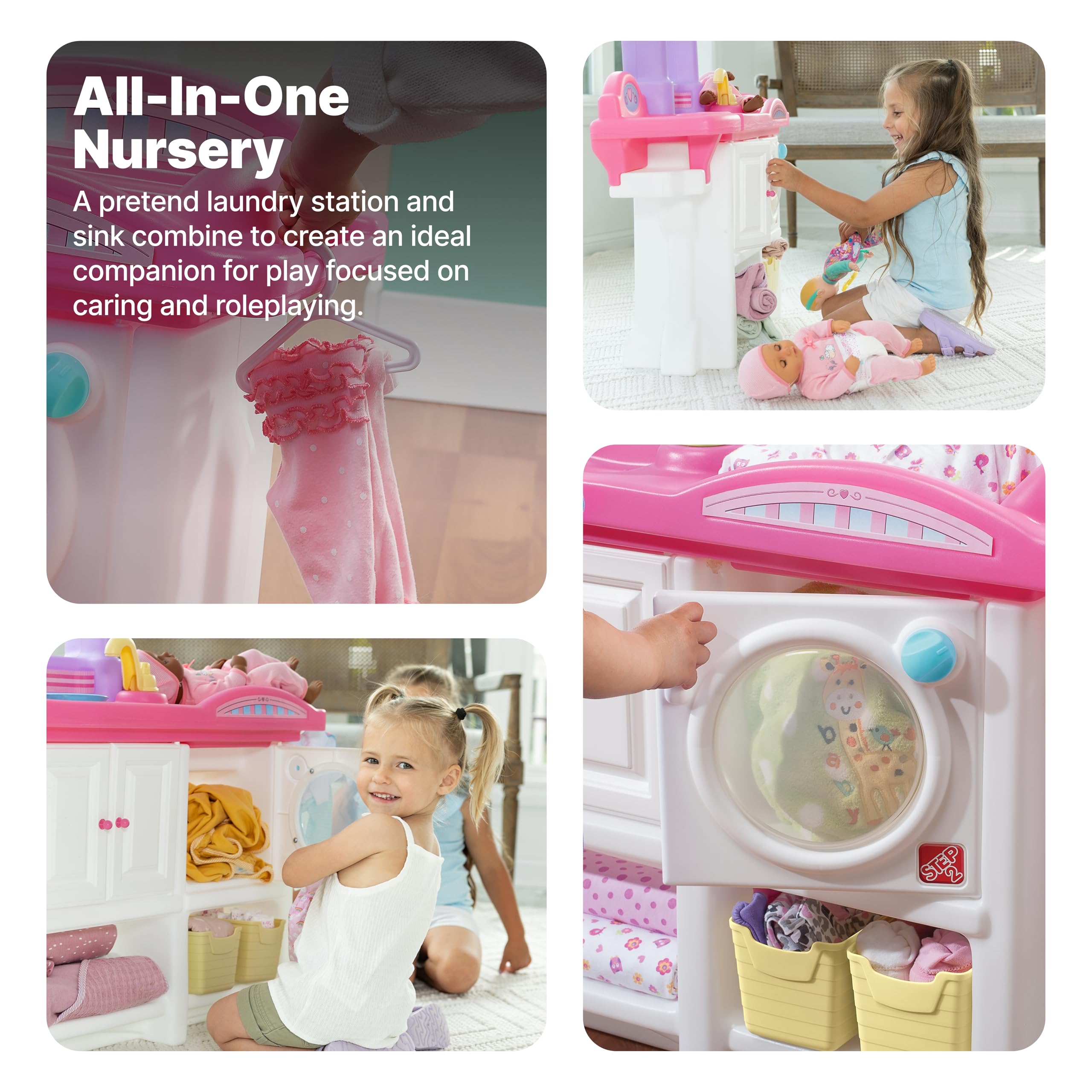 Step2 Love & Care Deluxe Baby Doll Nursery Playset for Kids, Compact Changing Station & Crib, Made of Durable Plastic, Includes Toy Accessories, For Toddlers 2-6 Years Old, Pink