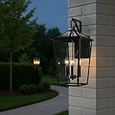 DANCYHOME H22 inch 3-Light Large Outdoor Wall Sconce Farmhouse Waterproof Matte Black Exterior Lantern with Clear Glass and O