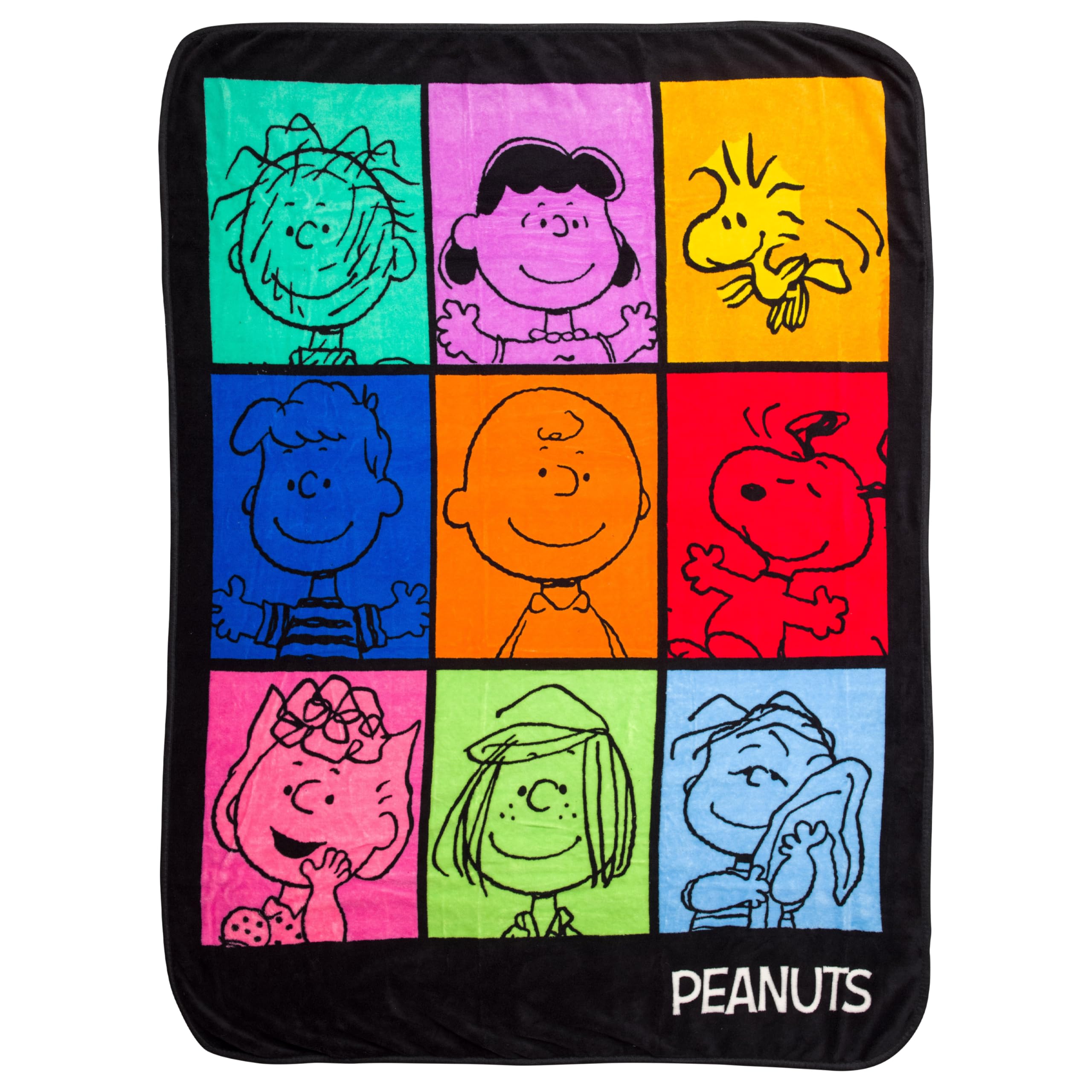 Silver Buffalo Peanuts Multicolor Character Grid 45 x 60 Inch Fleece Throw Blanket