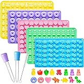 Silicone Gummy Molds Set of 5, Non-stick Candy Chocolate Molds with 2 Droppers 1 Clean Brush, Includes Dinosaur Bear Donut Fr