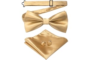 JEMYGINS Mens Solid Color Pre-tied Bow Tie and Pocket Square Cufflink Set