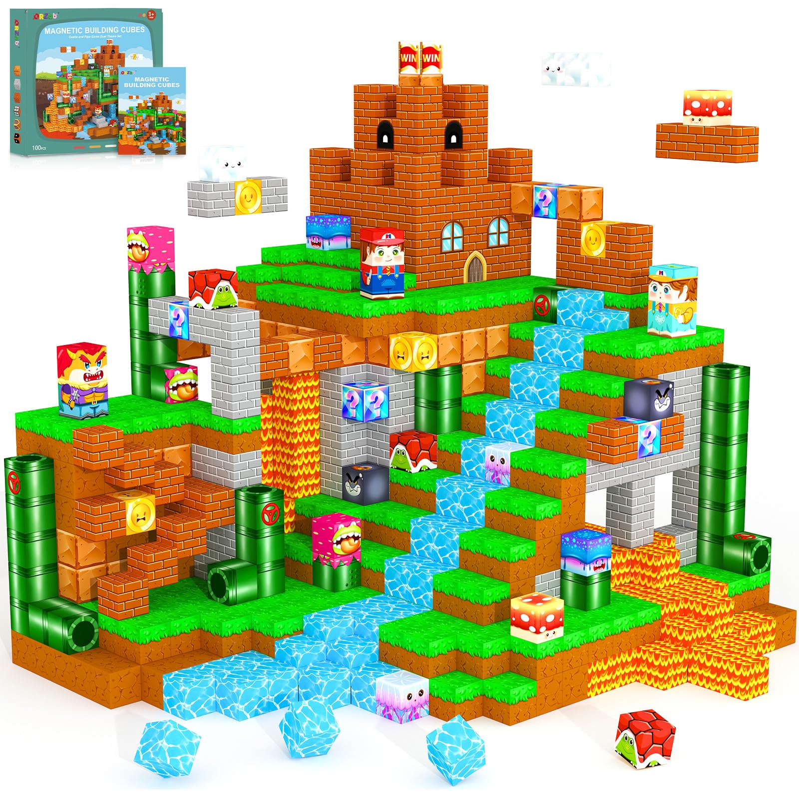 ORZbb Magnetic Blocks Building Games Kids Toys for 3 4 5 6 7 8 9 10 11 12 13 Year Old Boys Girls, Magnetic Cubes Montessori Sensory Toys for Ages 3+ Travel Party Christmas Birthday Gifts Image