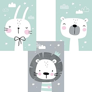 Lalelu Prints A4 Bilder Kinderzimmer Poster Zauberhafte Tiere Nordic Mint Babyzimmer Deko Junge Madchen 3er Set Kinderbilder Din A4 Ohne Rahmen Amazon De Baby