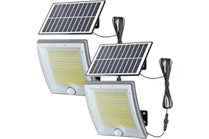 JACKYLED Solar Lights Outdoor Waterproof 80% Brighter Light, Motion Sensor Security Light with 16.4ft Cord, Dusk to Dawn Solar Powered Flood Lights for Patio, Yard, Garage, 2-Pack