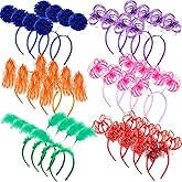Censen 24 Pcs Pom Pom Headband Tinsel Wrapped Ponytail Head Bopper Costume Headwear Carnival Easter Party Accessory