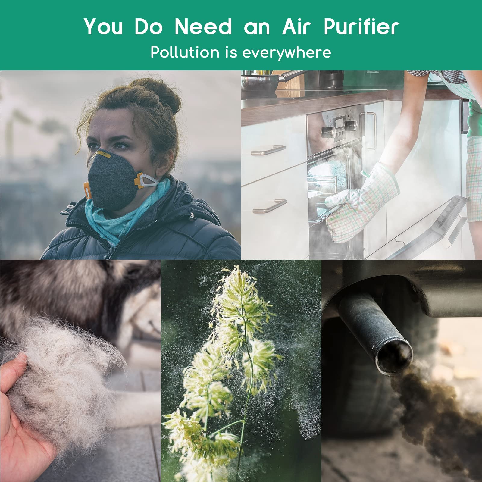 Afloia Air Purifiers for Home Large Room Up to 880 Ft², Efficient Filter Air Cleaner for Allergies, Remove 99.99% Pets Hair Odor Dust Smoke Mold Pollen, Fillo White