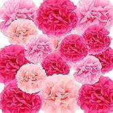 Tissue Paper Pom Poms 16pcs Hot Pink Tissue Pom Poms Paper Flowers Hanging Party Decorations Flower Wall Backdrop for Pink Room Decor Giant Flowers for Decoration for Wedding Party Baby Shower