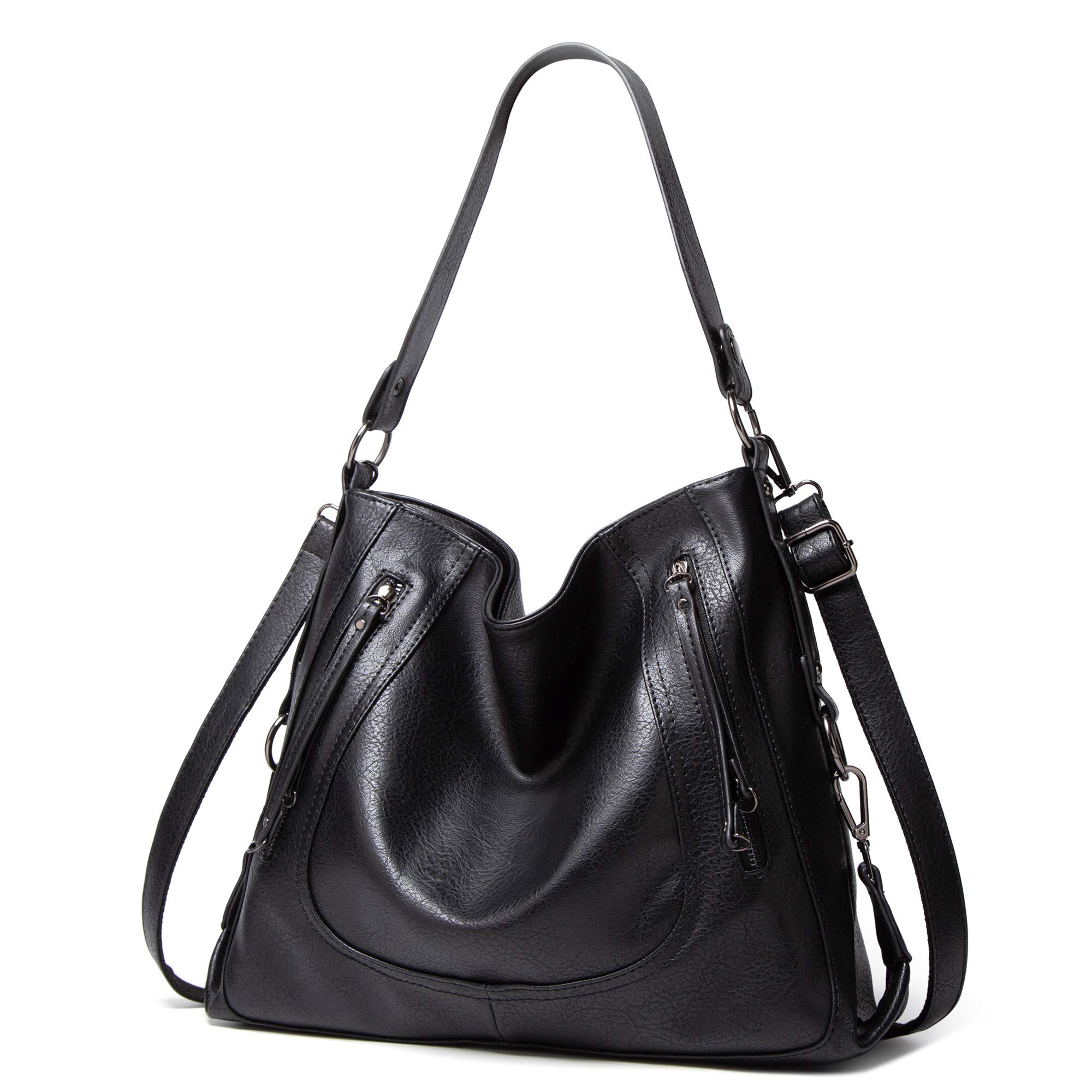 Aileese Hobo Handbags For Women Shoulder Bag Large Crossbody Bags With Multiple Pockets Leather Handbag Black