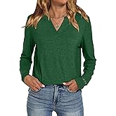 Womens Long Sleeve Shirts Casual Notch V Neck Basic Tees Cute T-Shirt Dressy Tunic Tops Spring Fall Fashion Outfits 2026