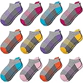 Comfoex 12 Pairs Girls Ankle Athletic Socks - 4-6, 8-10, 6-8 Years Old - Short Socks With Cushioned Sole